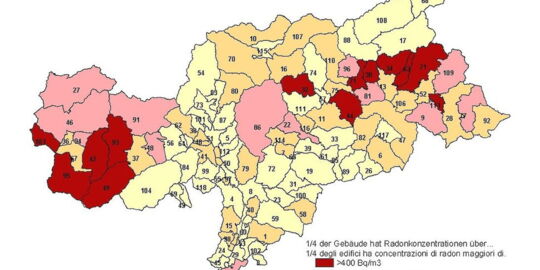 Radonkarte zeigt Radon Belastung Südtirol Provinz Bozen